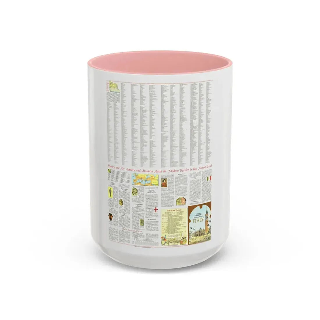 Italy - A Traveller's Map 2 (1970) (Map) Accent Coffee Mug 15oz Pink - Go Mug Yourself