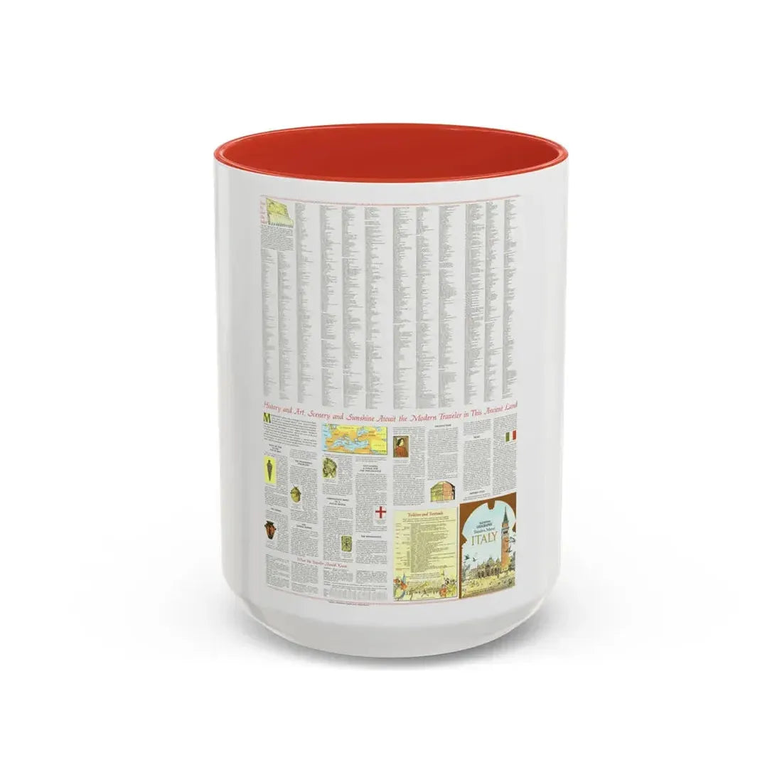 Italy - A Traveller's Map 2 (1970) (Map) Accent Coffee Mug 15oz Red - Go Mug Yourself