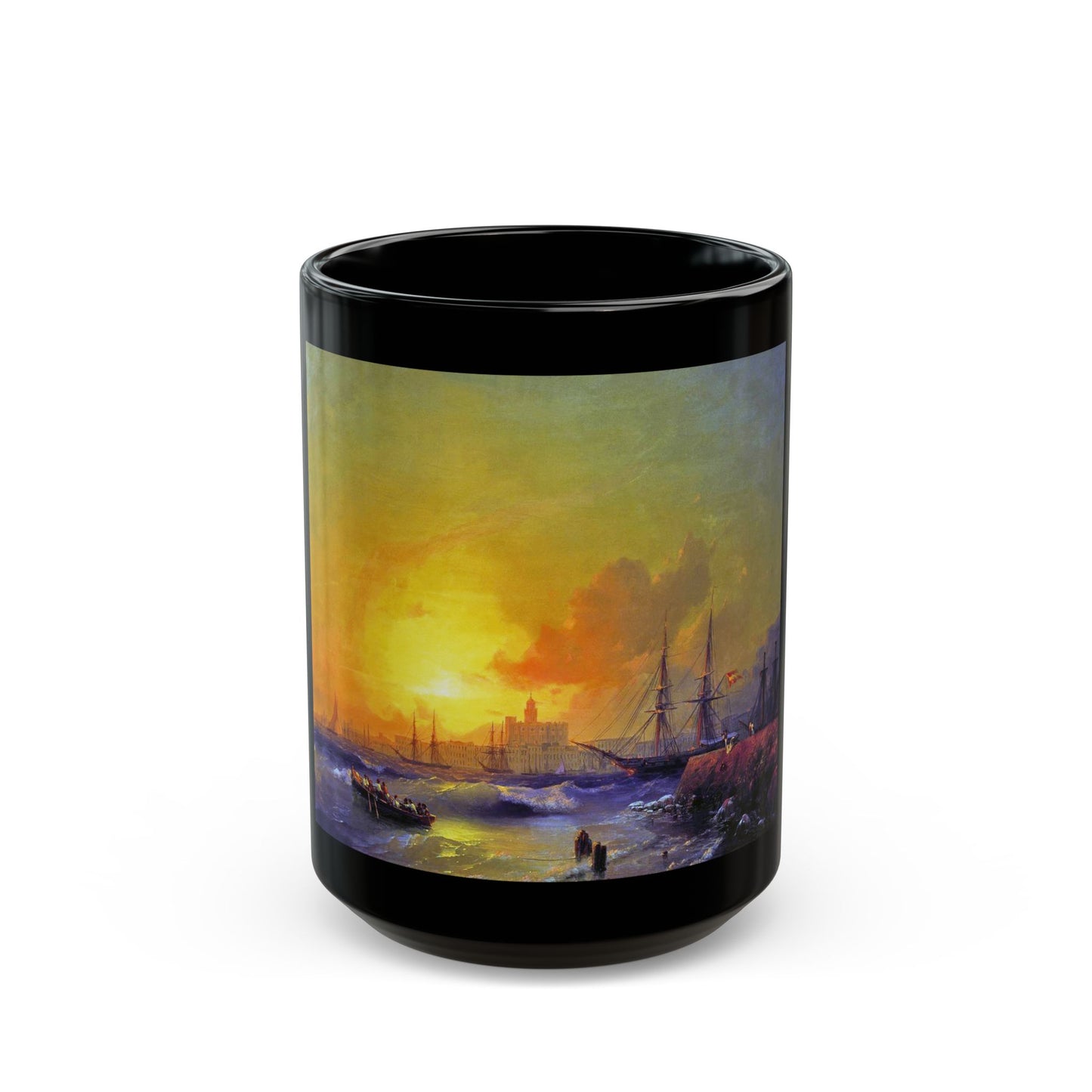 Ivan Constantinovich Aivazovsky (1817-1900) Seascape, Malaga - Black Coffee Mug-15oz-Go Mug Yourself