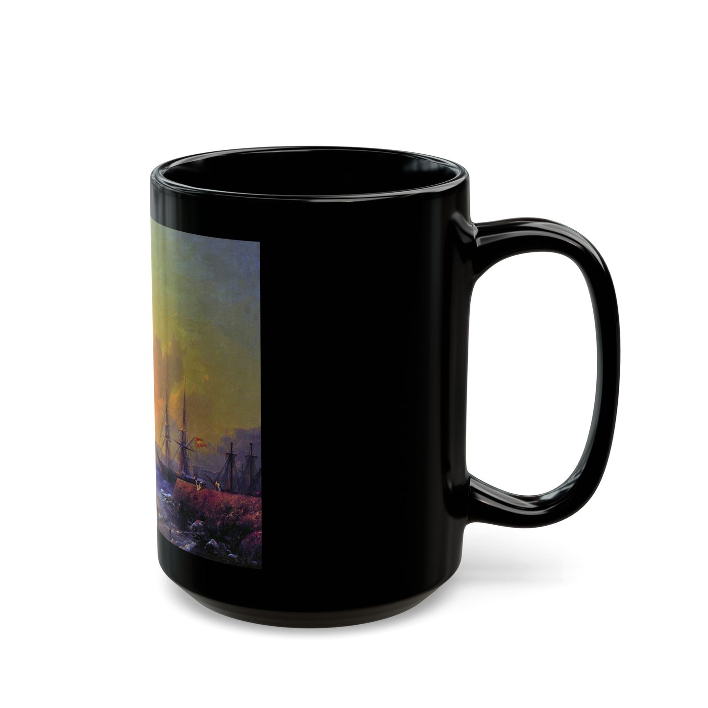 Ivan Constantinovich Aivazovsky (1817-1900) Seascape, Malaga - Black Coffee Mug-Go Mug Yourself