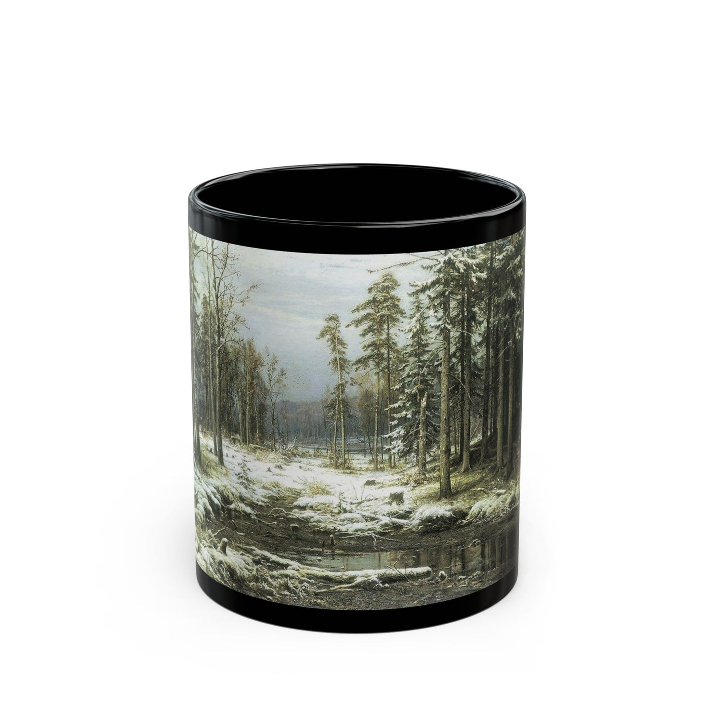 Ivan Shishkin (1832-1898) The First Snow - Black Coffee Mug-11oz-Go Mug Yourself