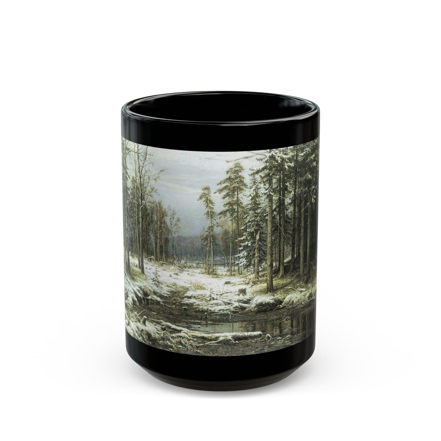 Ivan Shishkin (1832-1898) The First Snow - Black Coffee Mug-15oz-Go Mug Yourself