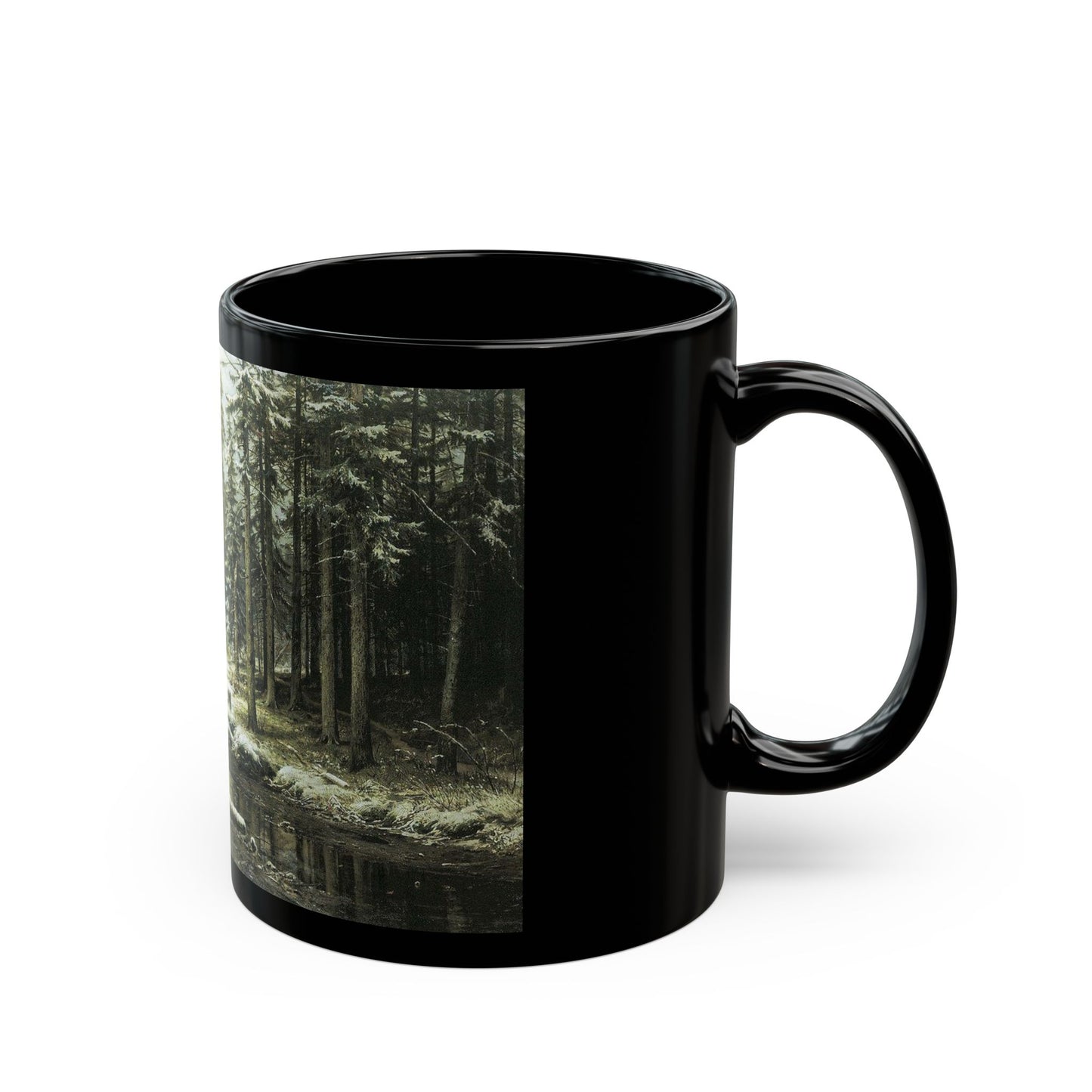Ivan Shishkin (1832-1898) The First Snow - Black Coffee Mug-Go Mug Yourself