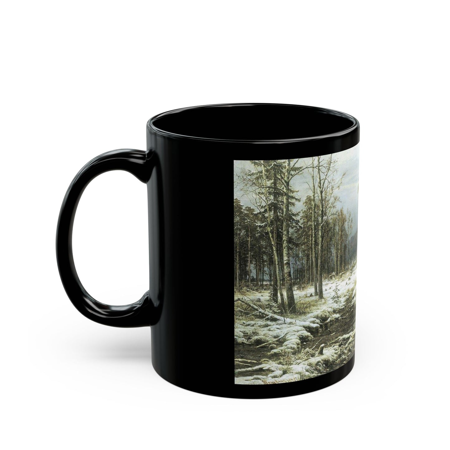 Ivan Shishkin (1832-1898) The First Snow - Black Coffee Mug-Go Mug Yourself