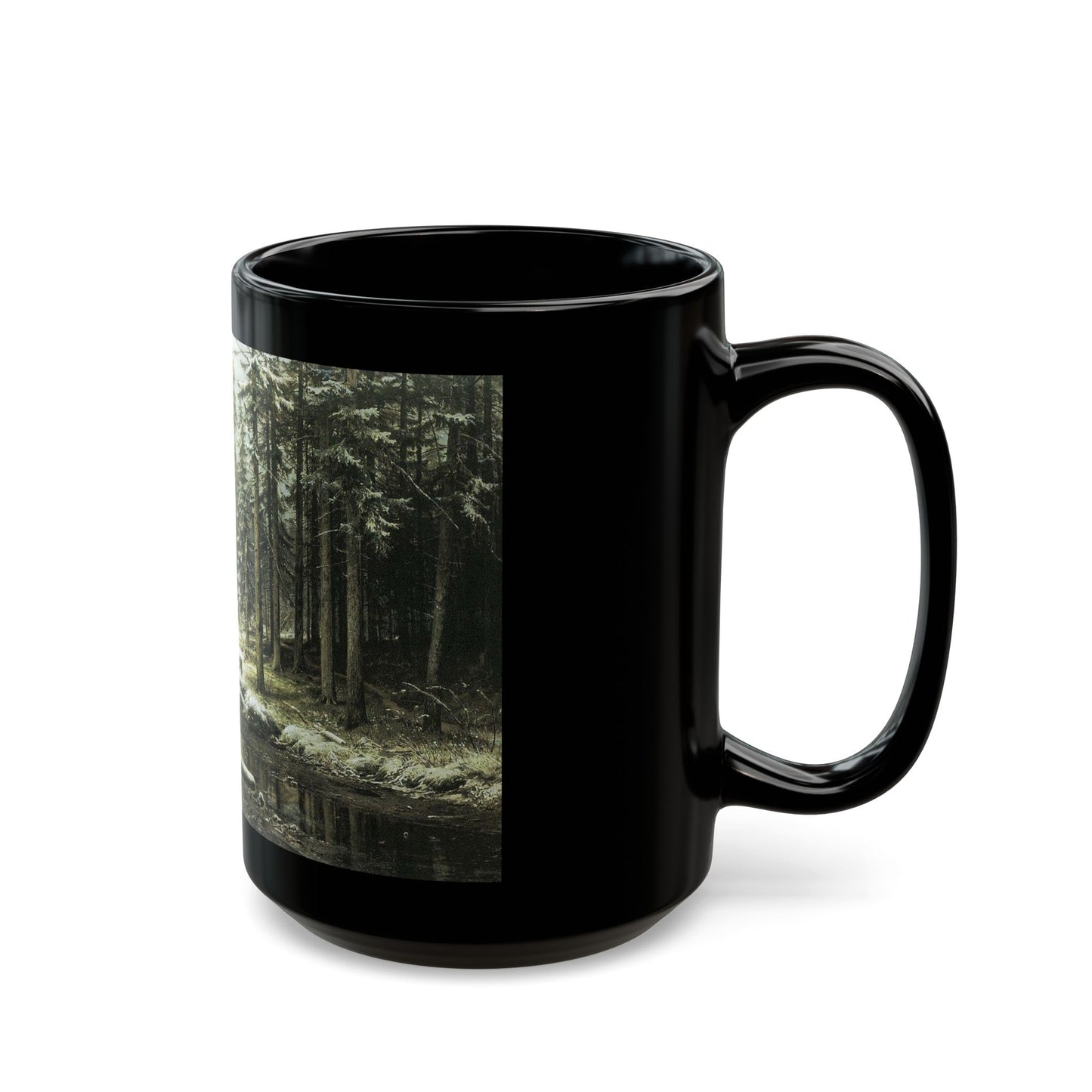 Ivan Shishkin (1832-1898) The First Snow - Black Coffee Mug-Go Mug Yourself