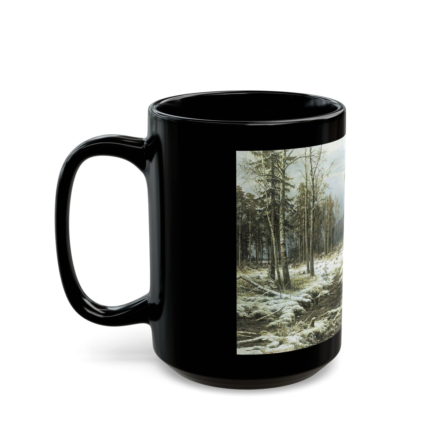 Ivan Shishkin (1832-1898) The First Snow - Black Coffee Mug-Go Mug Yourself