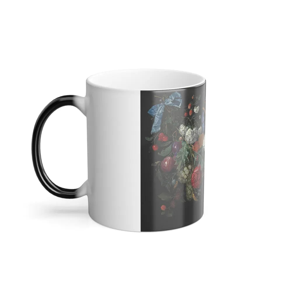 Jacob van Walscapelle (1644-1727) A garland of flowers and fruit with a snail and butterflies - Oil on C-0 - Color Changing Mug 11oz - Go Mug Yourself