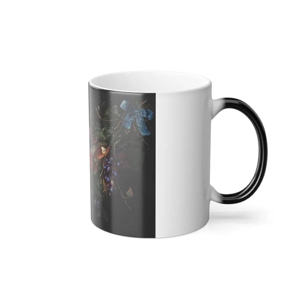 Jacob van Walscapelle (1644-1727) A garland of flowers and fruit with a snail and butterflies - Oil on C-0 - Color Changing Mug 11oz - Go Mug Yourself