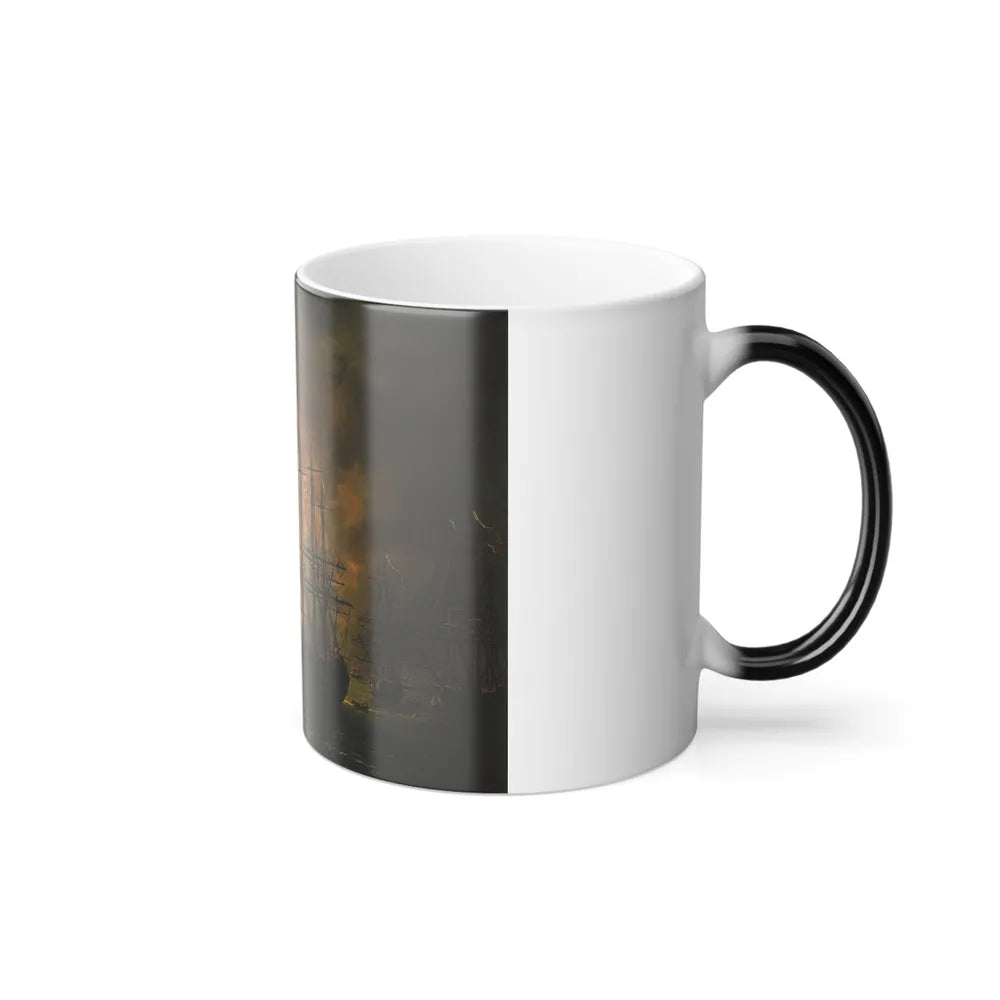 Jakob Philipp Hackert (1737-1807) The Destruction of the Turkish Fleet in the Battle of Chesma - Oil on -0 - Color Changing Mug 11oz - Go Mug Yourself