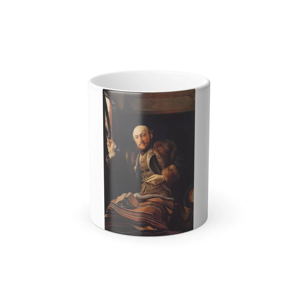 James Jacques Joseph Tissot (1836-1902) Gentleman in a Railway Carriage - Oil on panel - 1872 - Color Changing Mug 11oz 11oz - Go Mug Yourself