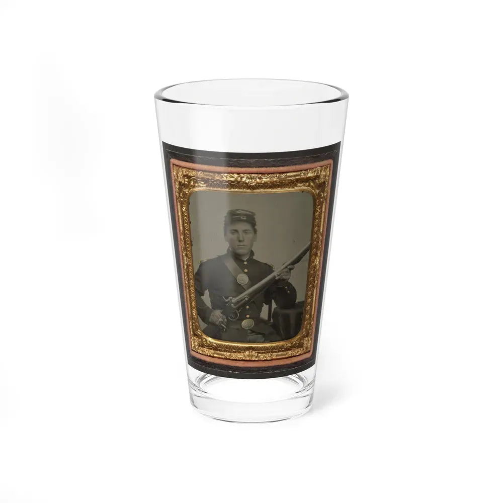 James Mcgrail In Union Uniform With Shoulder Scales And Eagle Breast Plate Sitting With A Musket And Bayonet In Scabbard (U.S. Civil War) Pint Glass 16oz 16oz - Go Mug Yourself