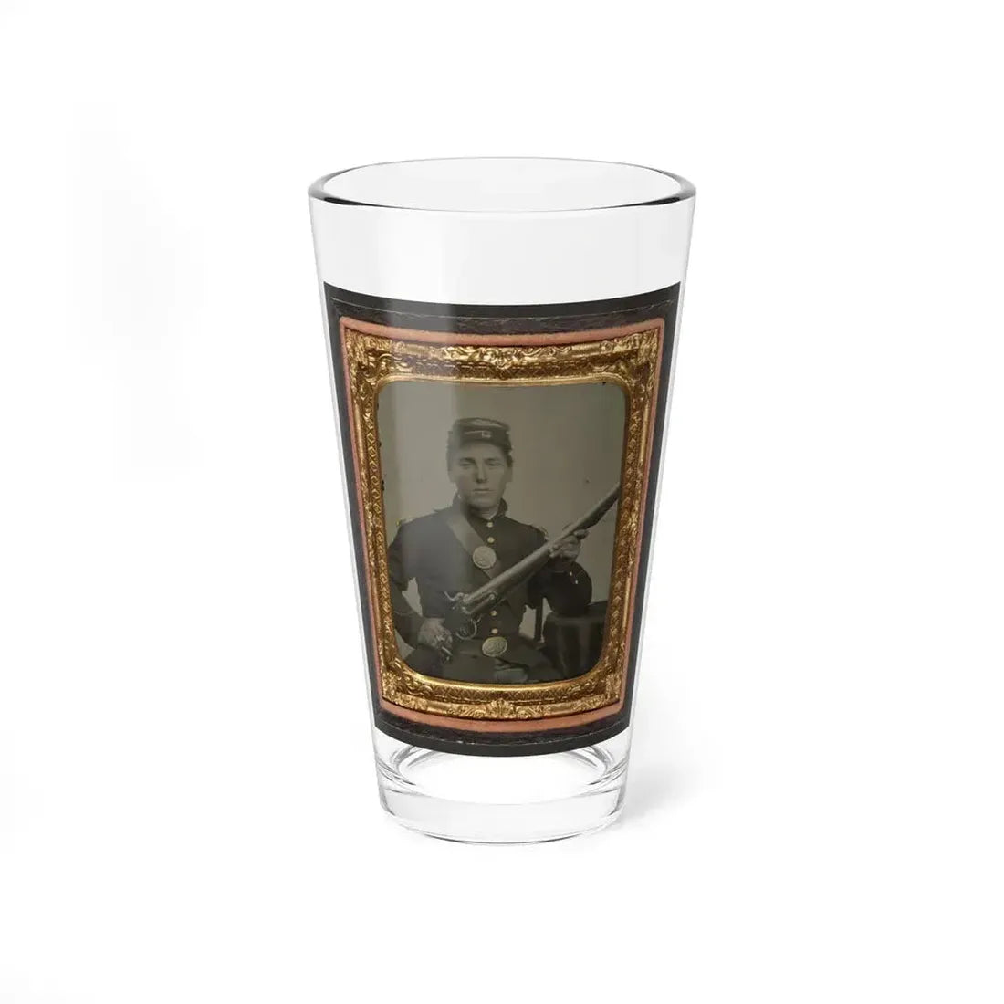 James Mcgrail In Union Uniform With Shoulder Scales And Eagle Breast Plate Sitting With A Musket And Bayonet In Scabbard (U.S. Civil War) Pint Glass 16oz 16oz - Go Mug Yourself