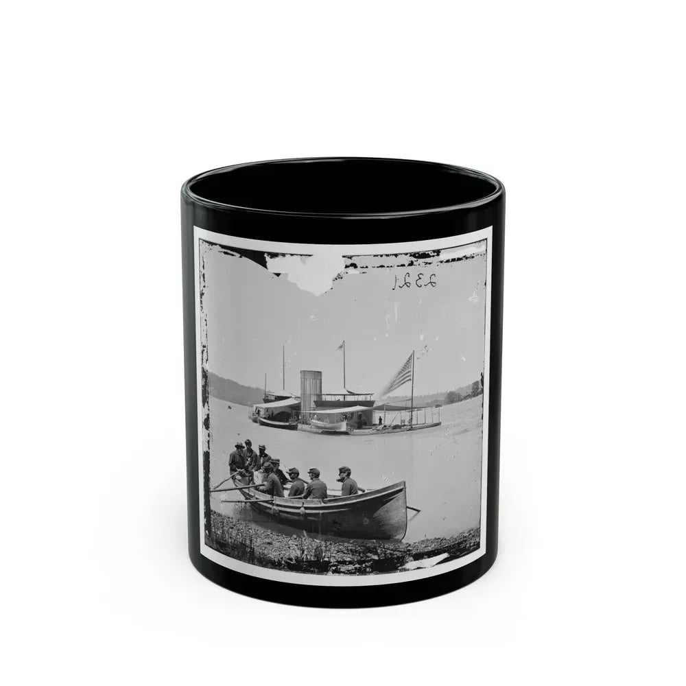 James River, Va. Monitor U.S.S. Onondaga; Soldiers In Rowboat In Foreground (U.S. Civil War) Black Coffee Mug 11oz - Go Mug Yourself