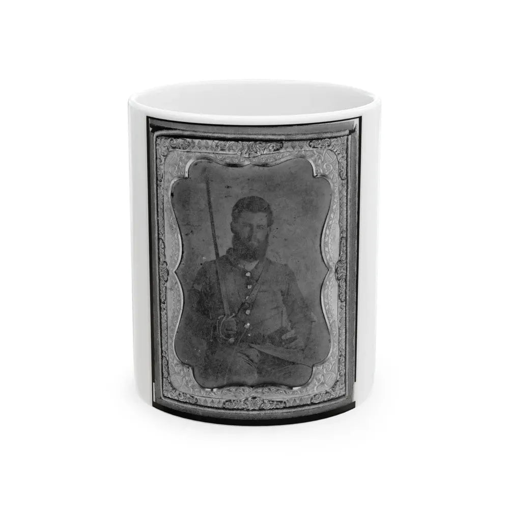 James S. Dodd, Pvt., Co. C, 4th South Carolina Cavalry, Half-Length Portrait, Seated Holding Saber, Facing Front (U.S. Civil War) White Coffee Mug 11oz - Go Mug Yourself