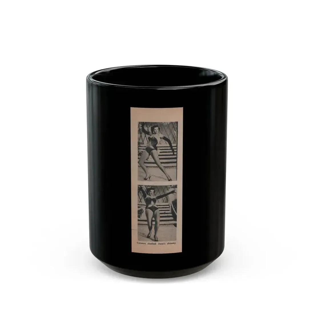 Jane Russell #191 - Show Pocket Mag. '55 - 2 B&W Photis & Caption (Vintage Female Icon) Black Coffee Mug 15oz - Go Mug Yourself