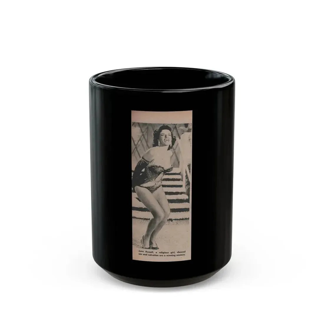 Jane Russell #192 - Picture Digest Dec. '56 - 1 B&W Photo & Caption (Vintage Female Icon) Black Coffee Mug 15oz - Go Mug Yourself