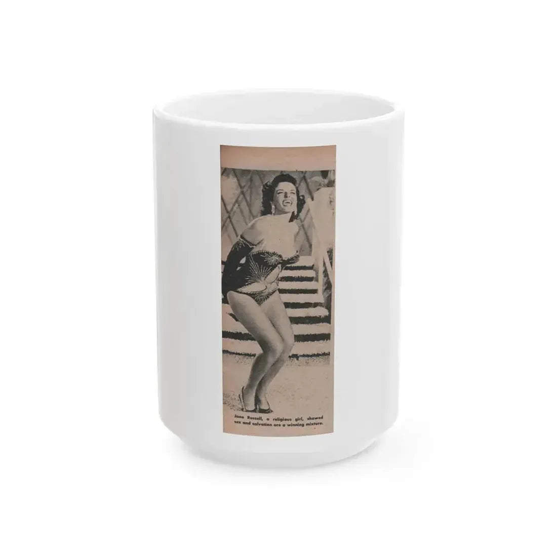 Jane Russell #192 - Picture Digest Dec. '56 - 1 B&W Photo & Caption (Vintage Female Icon) White Coffee Mug 15oz - Go Mug Yourself