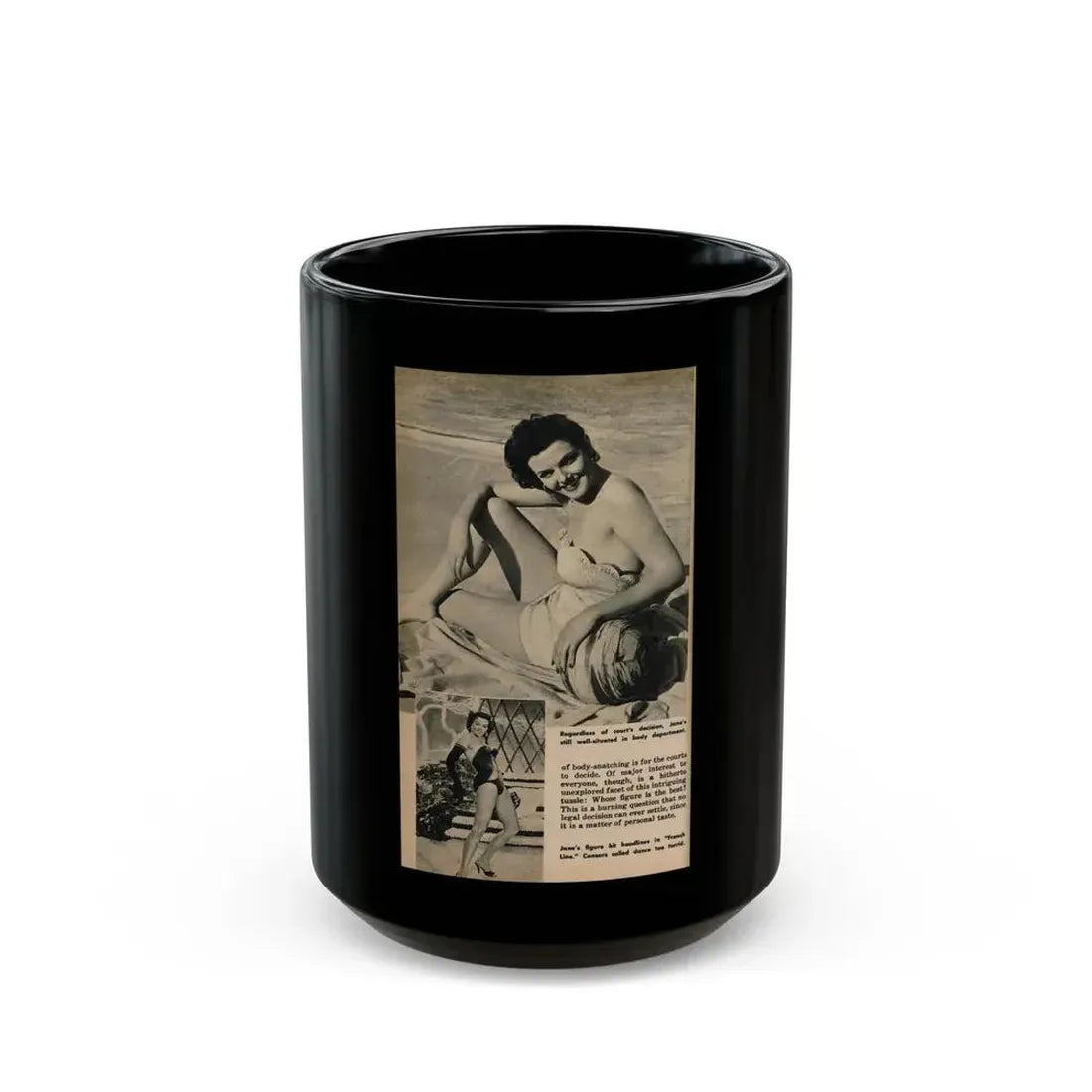 Jane Russell #195 - 1 Page 2 B&W Photos, Captions & Very Short Article from Digest Mag. (Vintage Female Icon) Black Coffee Mug 15oz - Go Mug Yourself