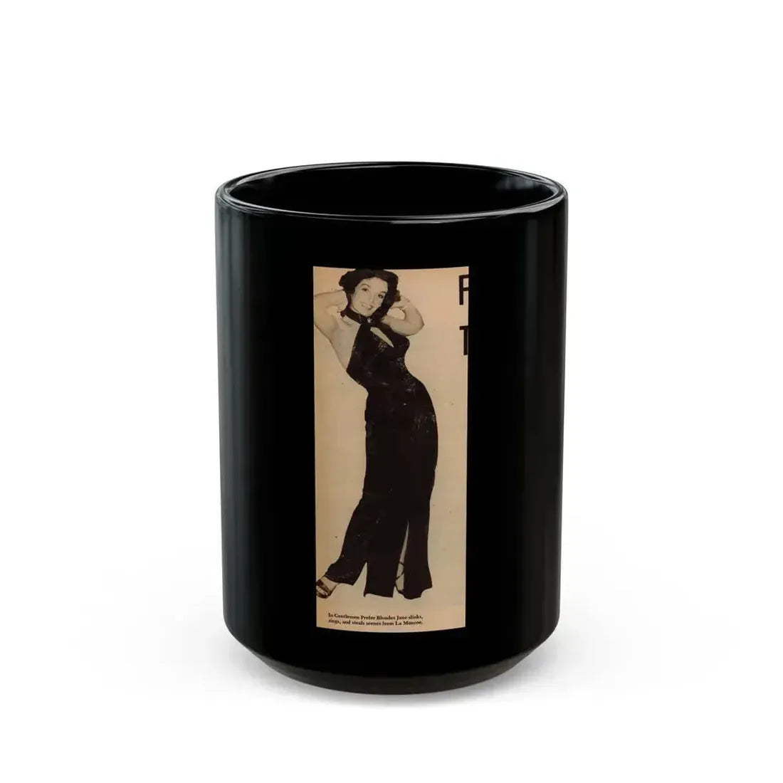 Jane Russell #197 - Glamour Dreess Clipping from Movie Star Magazine Circa 1950's (Vintage Female Icon) Black Coffee Mug 15oz - Go Mug Yourself