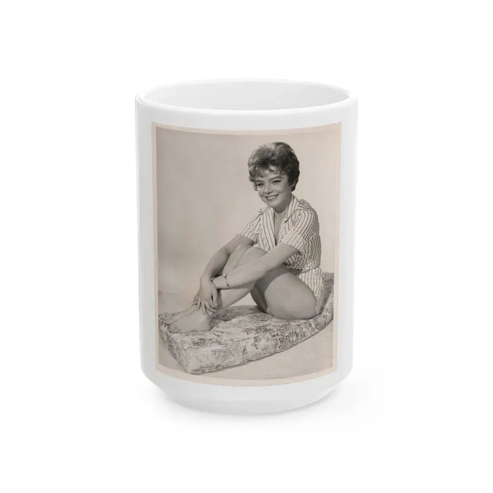 Janet Munro #33 - B&W Vintage 8x10 Full Body Cheesecake The Day The Earth Caught Fire '61 Promo Photo (Vintage Female Icon) White Coffee Mug 15oz - Go Mug Yourself