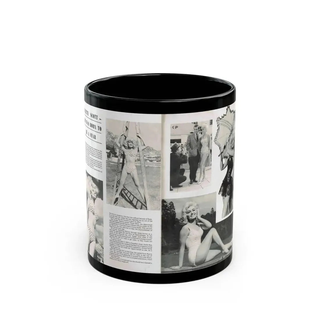 Janette Scott #42 - 5 B&W Photos & Article from Magazine (Vintage Female Icon) Black Coffee Mug 11oz - Go Mug Yourself