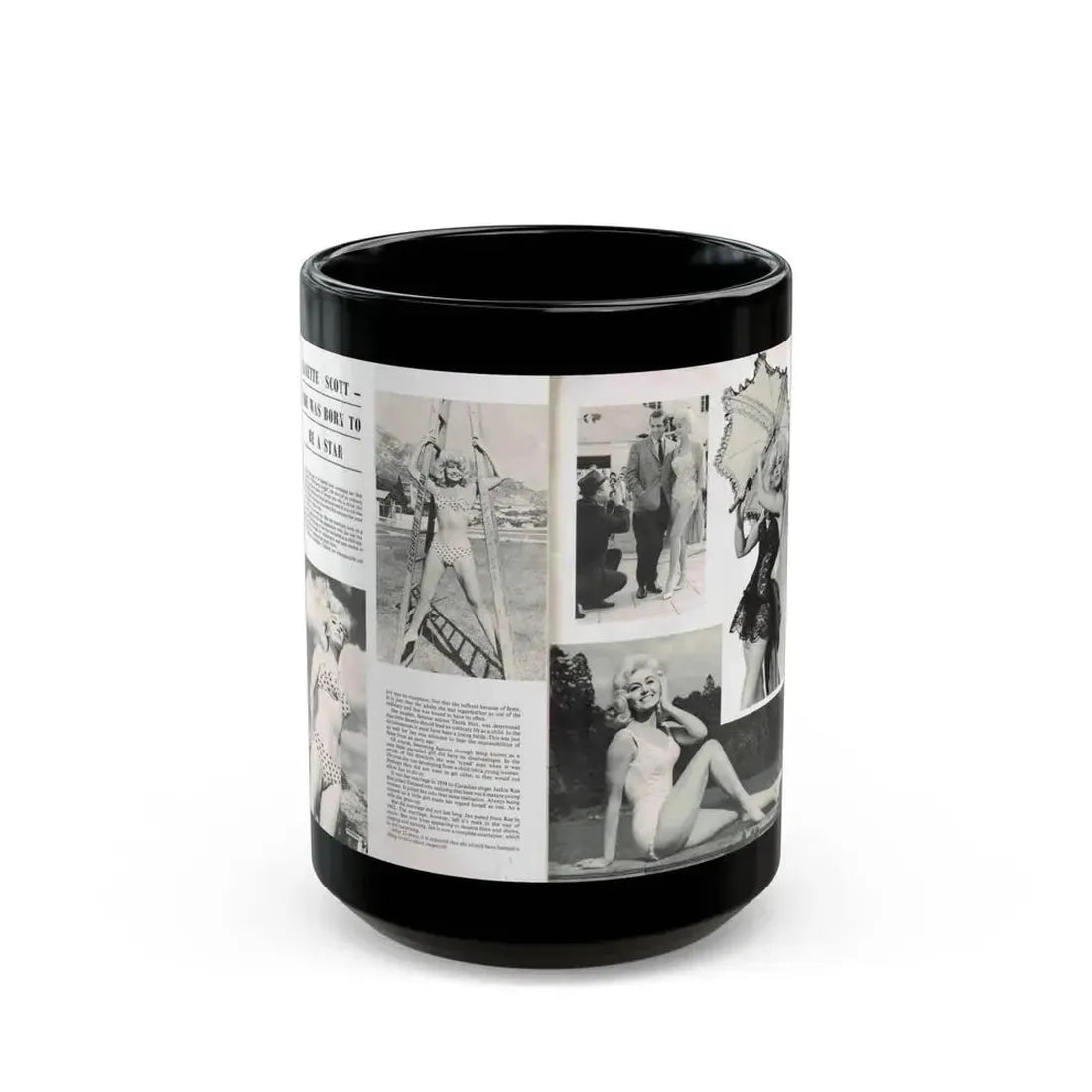 Janette Scott #42 - 5 B&W Photos & Article from Magazine (Vintage Female Icon) Black Coffee Mug 15oz - Go Mug Yourself