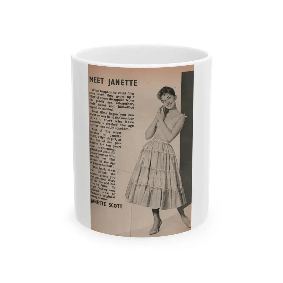 Janette Scott #52 - Life Story+Glamour Photos #38 Fans Star Library - Intro to Janette (Vintage Female Icon) White Coffee Mug 11oz - Go Mug Yourself