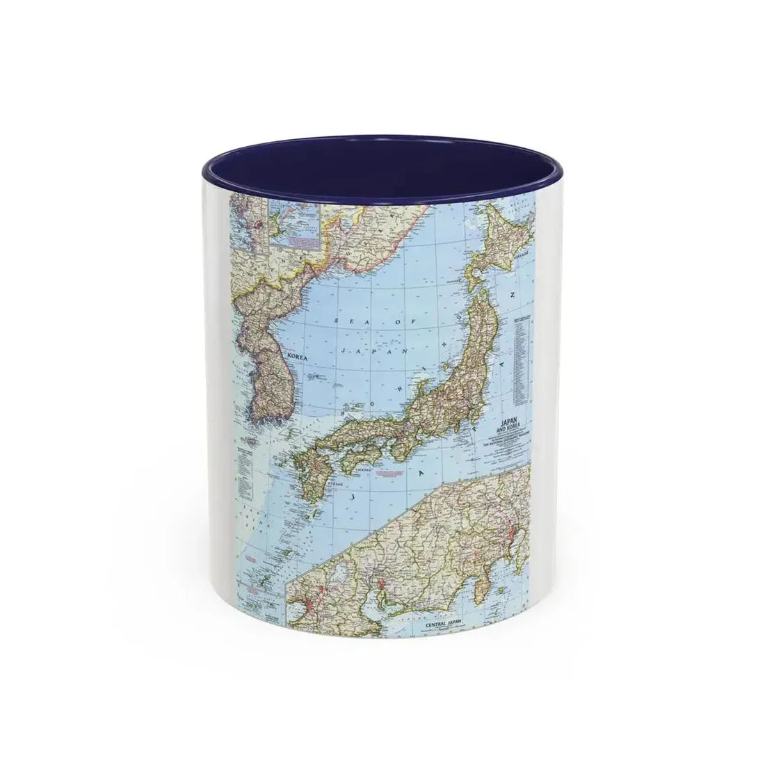 Japan and Korea (1960) (Map) Accent Coffee Mug 11oz Navy - Go Mug Yourself