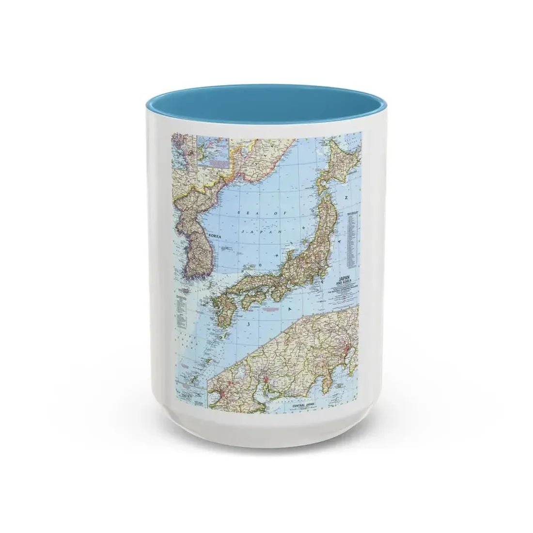 Japan and Korea (1960) (Map) Accent Coffee Mug 15oz Light Blue - Go Mug Yourself
