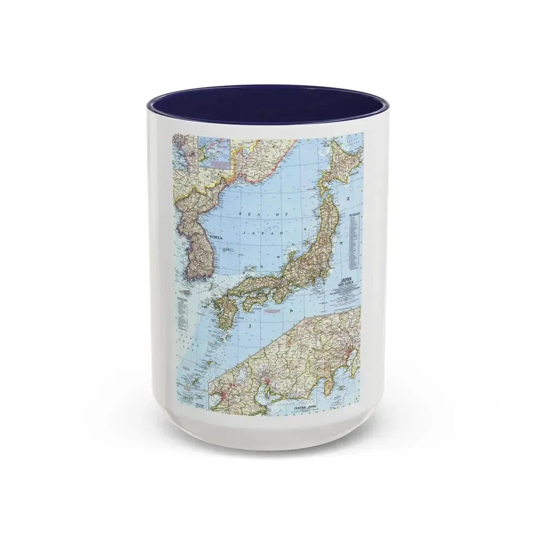 Japan and Korea (1960) (Map) Accent Coffee Mug 15oz Navy - Go Mug Yourself