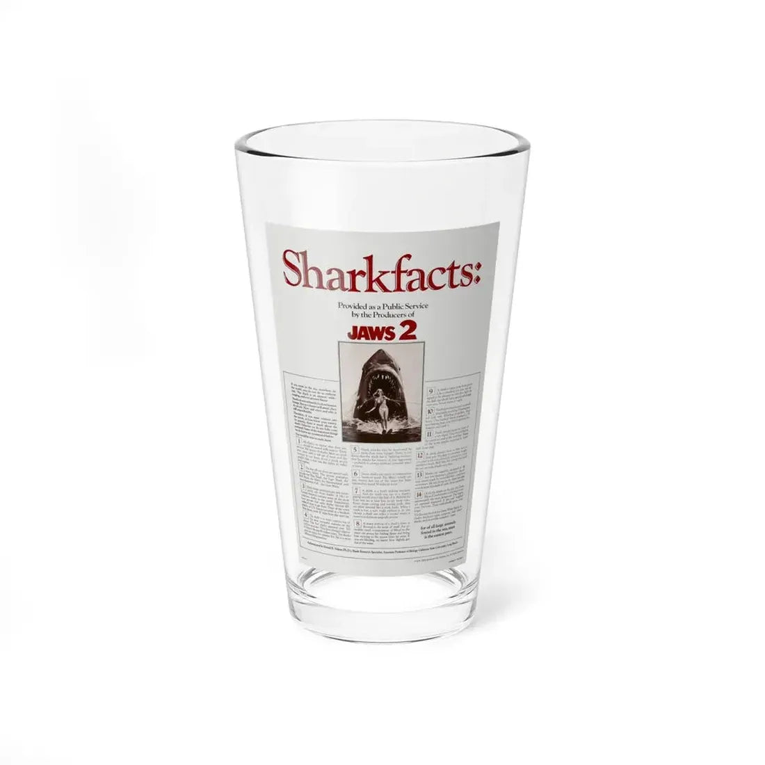 JAWS 2 (TEASER) 1978 Movie Poster - Pint Glass 16oz 16oz - Go Mug Yourself