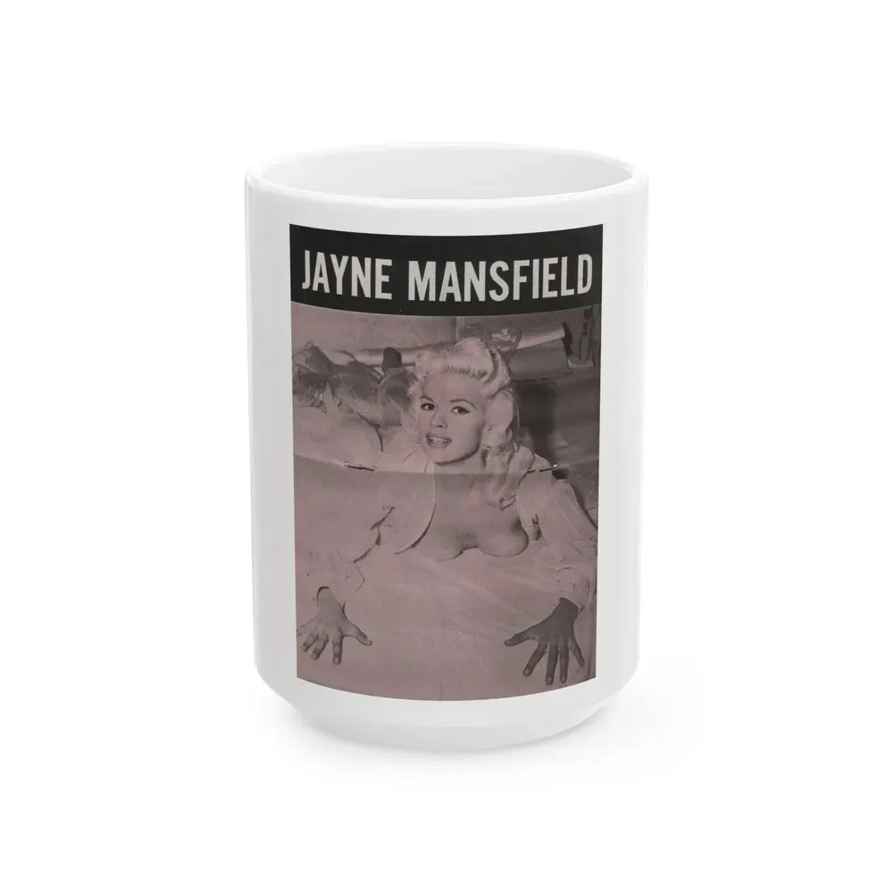Jayne Mansfield #148 - Pose! Pocket Mag. July '58 - 1 B&W Centerfold Photo (Vintage Female Icon) White Coffee Mug 15oz - Go Mug Yourself