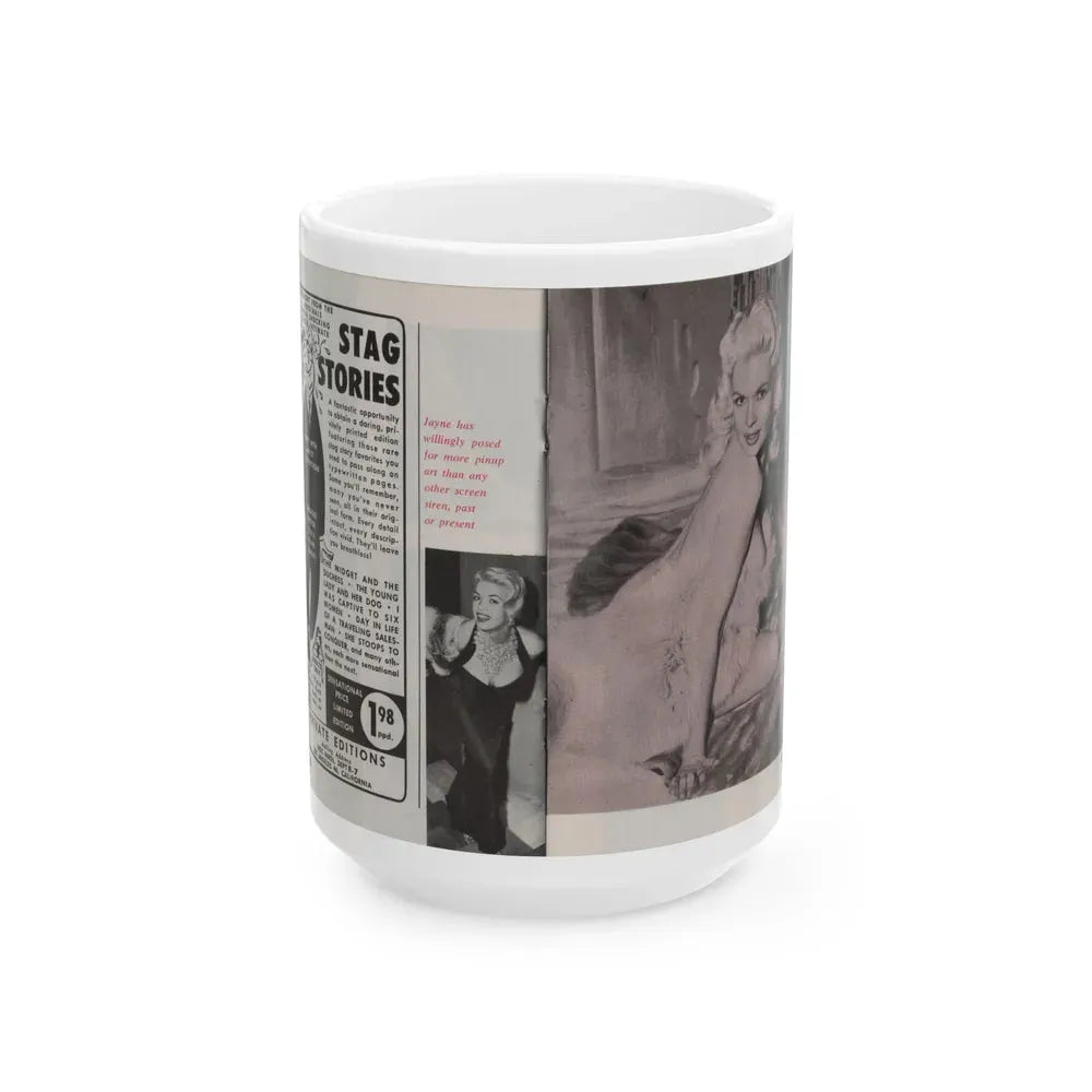 Jayne Mansfield #150 - Pose! Pocket Mag. July '58 - 3 B&W Photos (Vintage Female Icon) White Coffee Mug 15oz - Go Mug Yourself