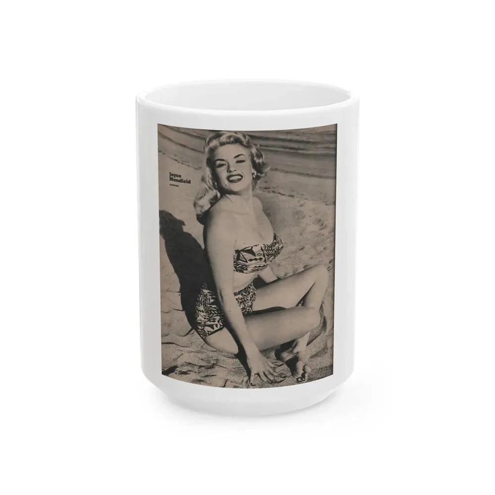 Jayne Mansfield #168 - 1 Page, 1 Full page B&W Photo from Fabulous Females Mag. Issue #01 '55 (Vintage Female Icon) White Coffee Mug 15oz - Go Mug Yourself