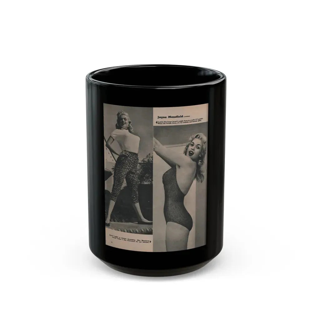 Jayne Mansfield #170 - Fabulous Females Mag. Issue #01 '55 - 2 B&W Photos (Vintage Female Icon) Black Coffee Mug 15oz - Go Mug Yourself