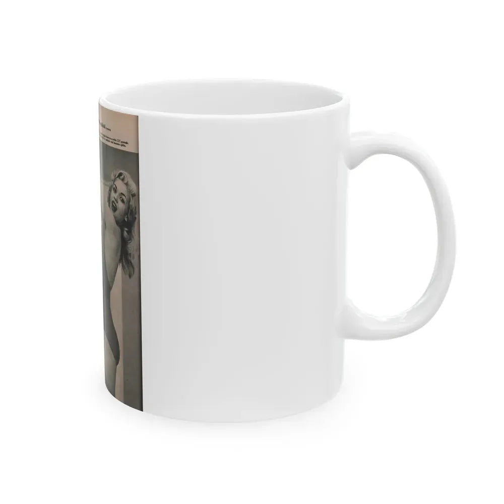 Jayne Mansfield #170 - Fabulous Females Mag. Issue #01 '55 - 2 B&W Photos (Vintage Female Icon) White Coffee Mug - Go Mug Yourself