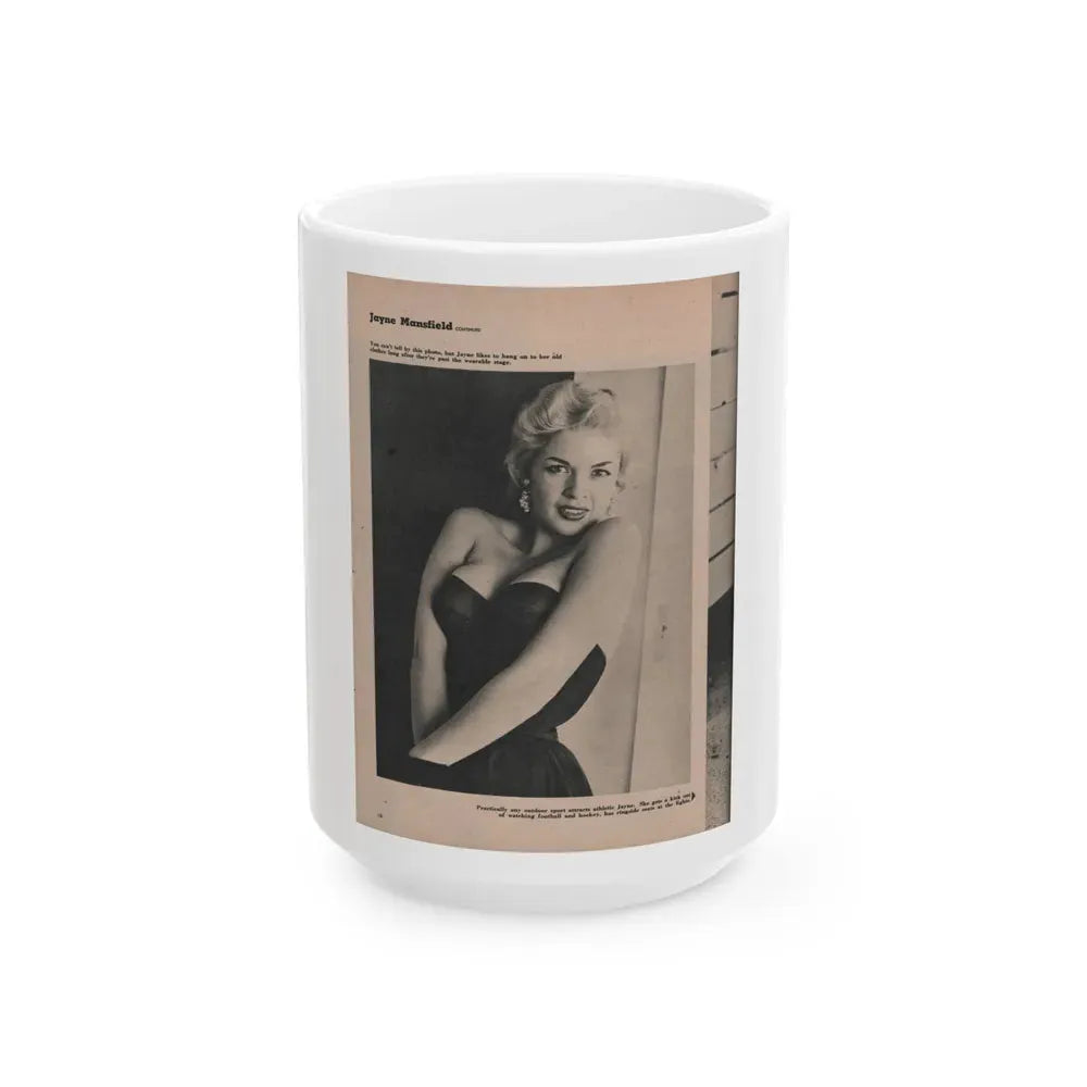 Jayne Mansfield #172 - Fabulous Females Mag. Issue #01 '55 - 1 B&W Photo (Vintage Female Icon) White Coffee Mug 15oz - Go Mug Yourself