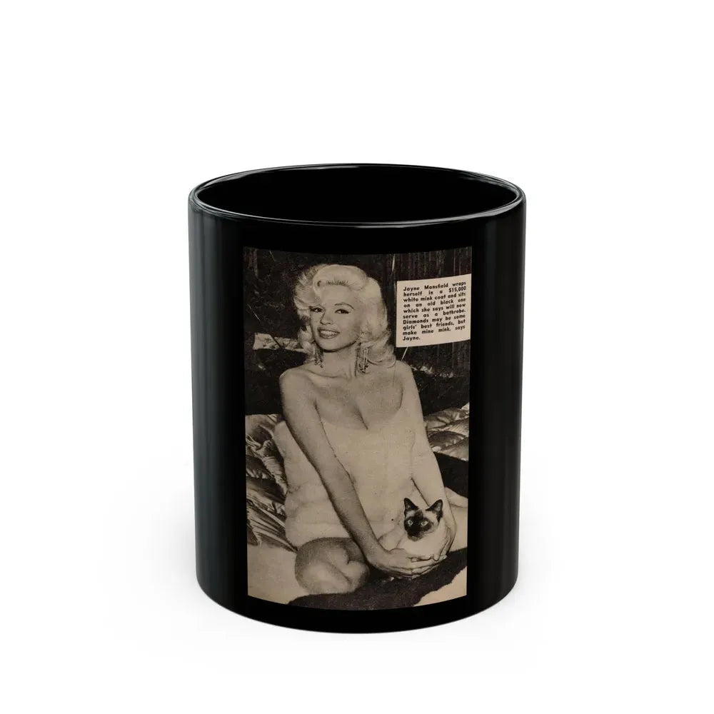 Jayne Mansfield #176 - 1 B&W Photo & Caption from PIC Digest Mag. Sept. '58 (Vintage Female Icon) Black Coffee Mug 11oz - Go Mug Yourself