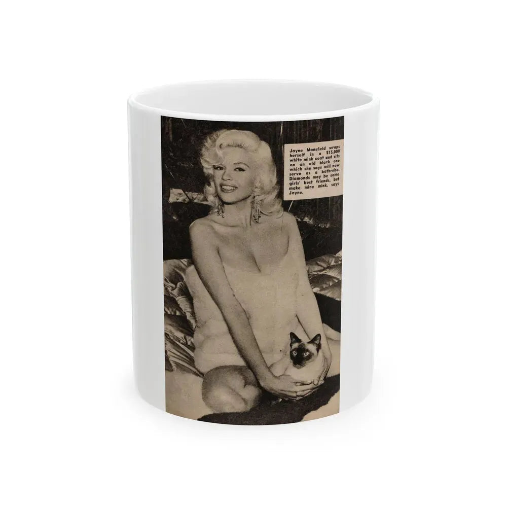 Jayne Mansfield #176 - 1 B&W Photo & Caption from PIC Digest Mag. Sept. '58 (Vintage Female Icon) White Coffee Mug 11oz - Go Mug Yourself