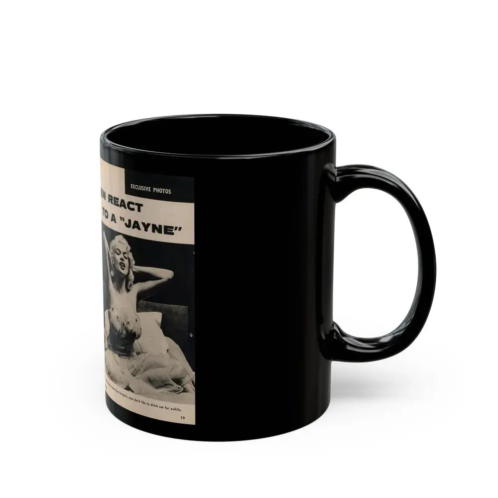 Jayne Mansfield #177 - 2 Pages, 2 B&W Photos, Caption & Article from Foto-rama Digest Mag. May '58 (Vintage Female Icon) Black Coffee Mug - Go Mug Yourself