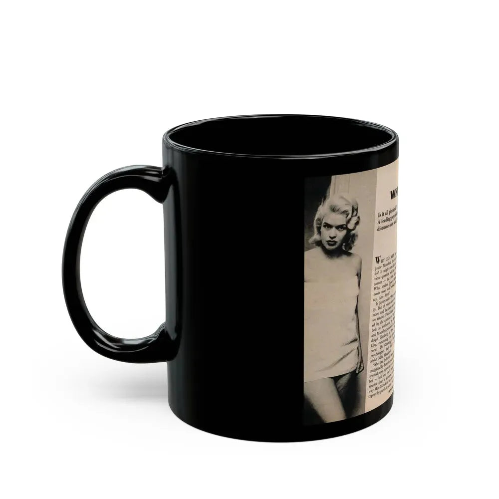 Jayne Mansfield #177 - 2 Pages, 2 B&W Photos, Caption & Article from Foto-rama Digest Mag. May '58 (Vintage Female Icon) Black Coffee Mug - Go Mug Yourself