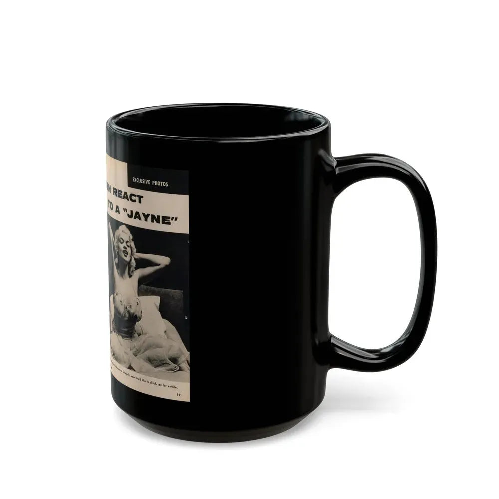 Jayne Mansfield #177 - 2 Pages, 2 B&W Photos, Caption & Article from Foto-rama Digest Mag. May '58 (Vintage Female Icon) Black Coffee Mug - Go Mug Yourself