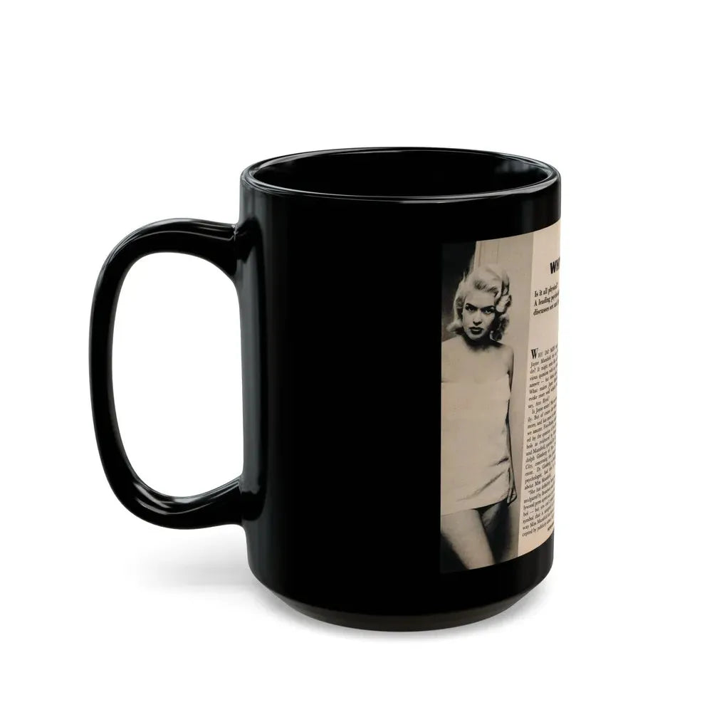 Jayne Mansfield #177 - 2 Pages, 2 B&W Photos, Caption & Article from Foto-rama Digest Mag. May '58 (Vintage Female Icon) Black Coffee Mug - Go Mug Yourself
