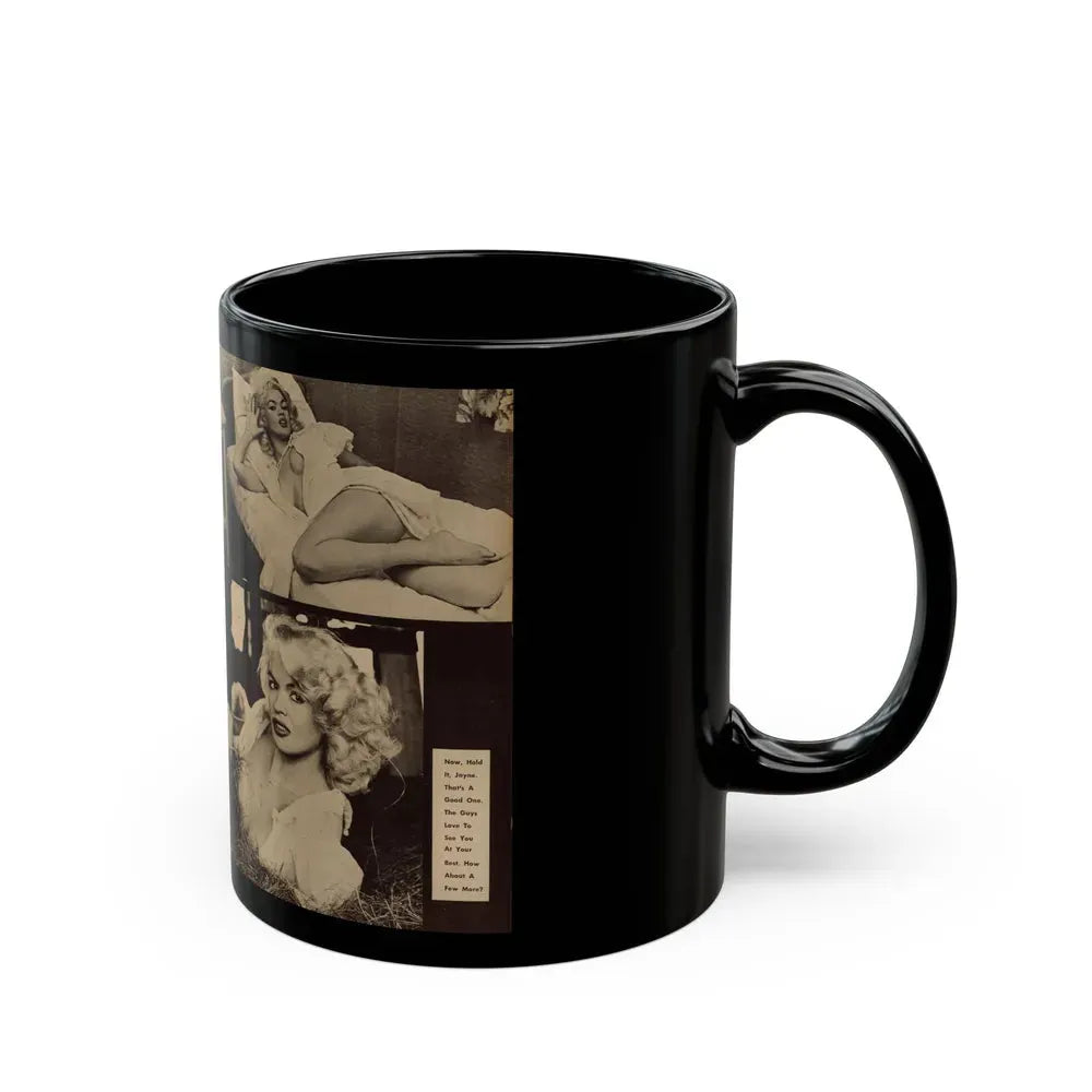 Jayne Mansfield #179 - 2 Pages, 3 B&W Photos & Caption from Glance Mag. August '59 (Vintage Female Icon) Black Coffee Mug - Go Mug Yourself