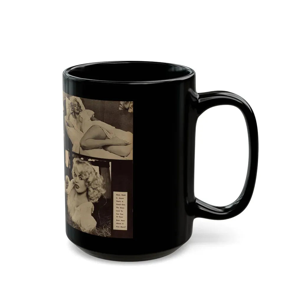 Jayne Mansfield #179 - 2 Pages, 3 B&W Photos & Caption from Glance Mag. August '59 (Vintage Female Icon) Black Coffee Mug - Go Mug Yourself