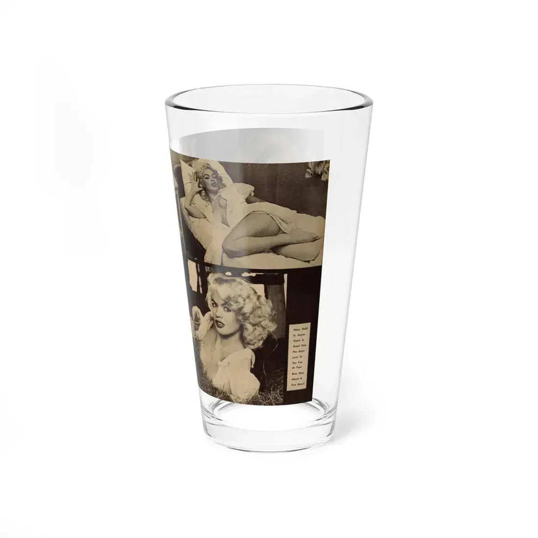 Jayne Mansfield #179 - 2 Pages, 3 B&W Photos & Caption from Glance Mag. August '59 (Vintage Female Icon) Pint Glass 16oz - Go Mug Yourself