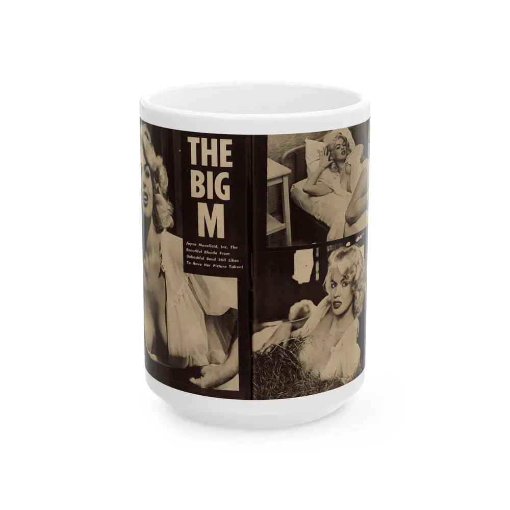 Jayne Mansfield #179 - 2 Pages, 3 B&W Photos & Caption from Glance Mag. August '59 (Vintage Female Icon) White Coffee Mug 15oz - Go Mug Yourself