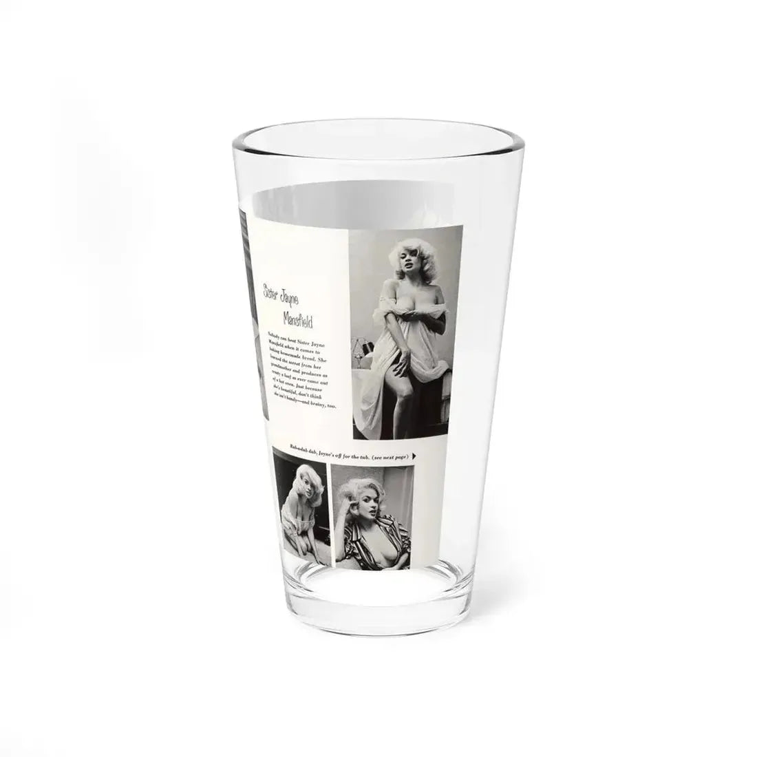 Jayne Mansfield #181 - 2 Pages, 5 B&W Photos & Captions from SCAMP Mag. May '57 (Vintage Female Icon) Pint Glass 16oz - Go Mug Yourself