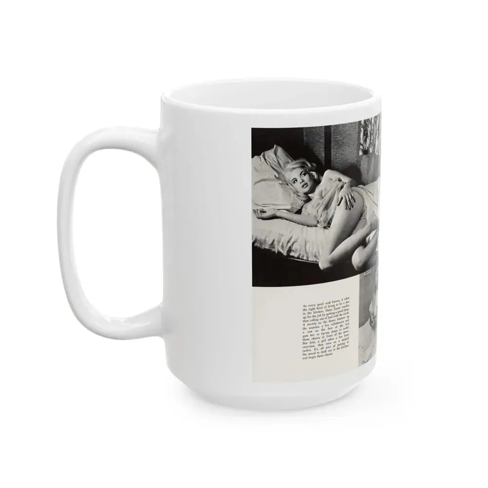 Jayne Mansfield #181 - 2 Pages, 5 B&W Photos & Captions from SCAMP Mag. May '57 (Vintage Female Icon) White Coffee Mug - Go Mug Yourself