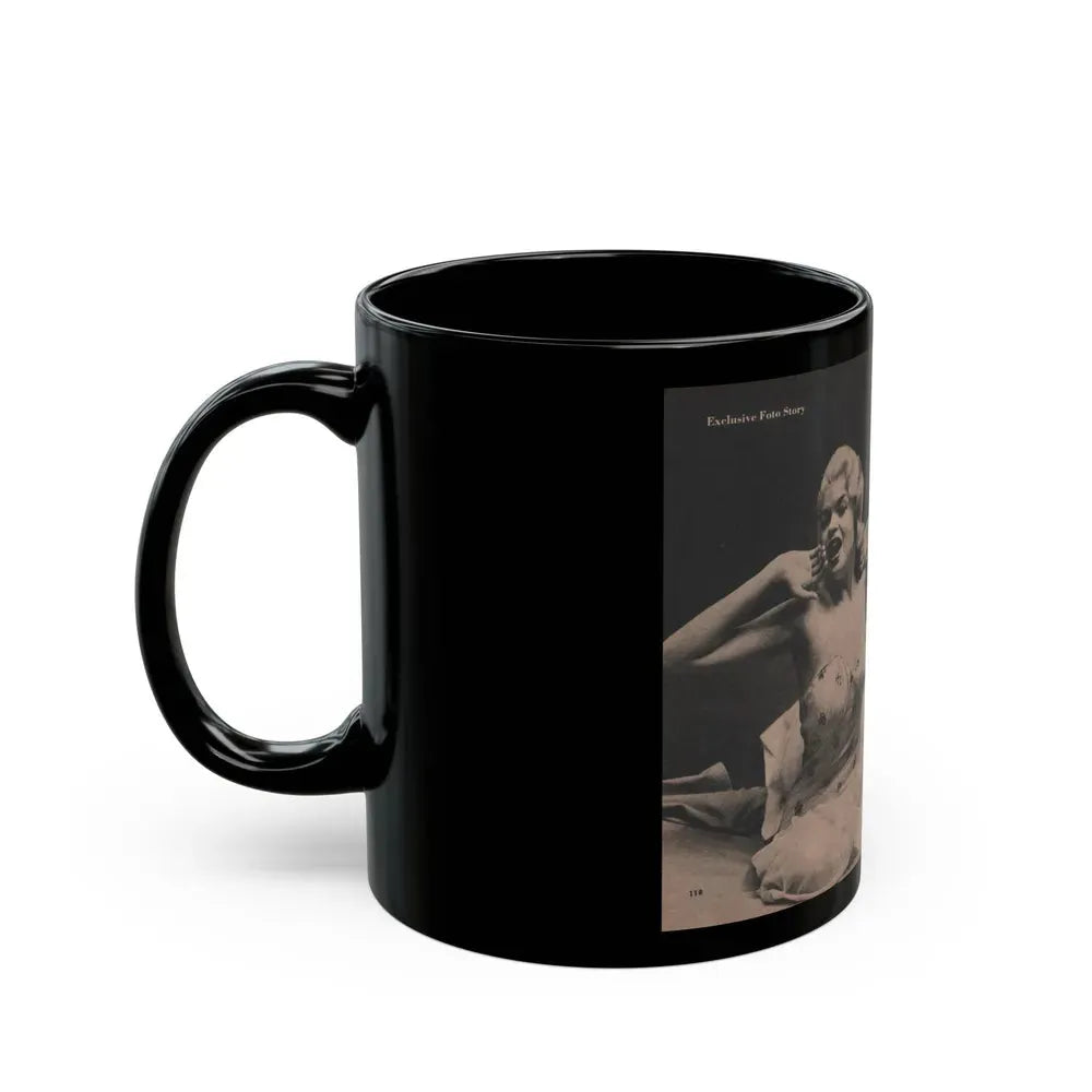 Jayne Mansfield #184 - 2 Pages, 2 Large B&W Photo & 3 Small Ones Plus Caption & Article from Foto-rama Digest Mag. Dec. '56 (Vintage Female Icon) Black Coffee Mug - Go Mug Yourself